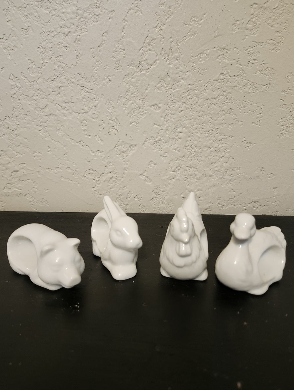 4 Vintage Ceramic Animal Napkin Rings Rabbit, Chicken, Duck, Pig Made In Japan